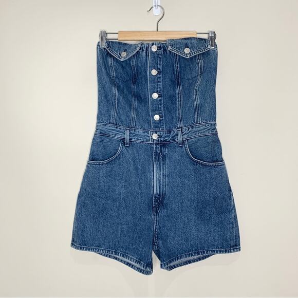 NEW Agolde Sandy Strapless All-In-One Denim Shorts / Romper (Sz 10) Remedy - Picture 3 of 11